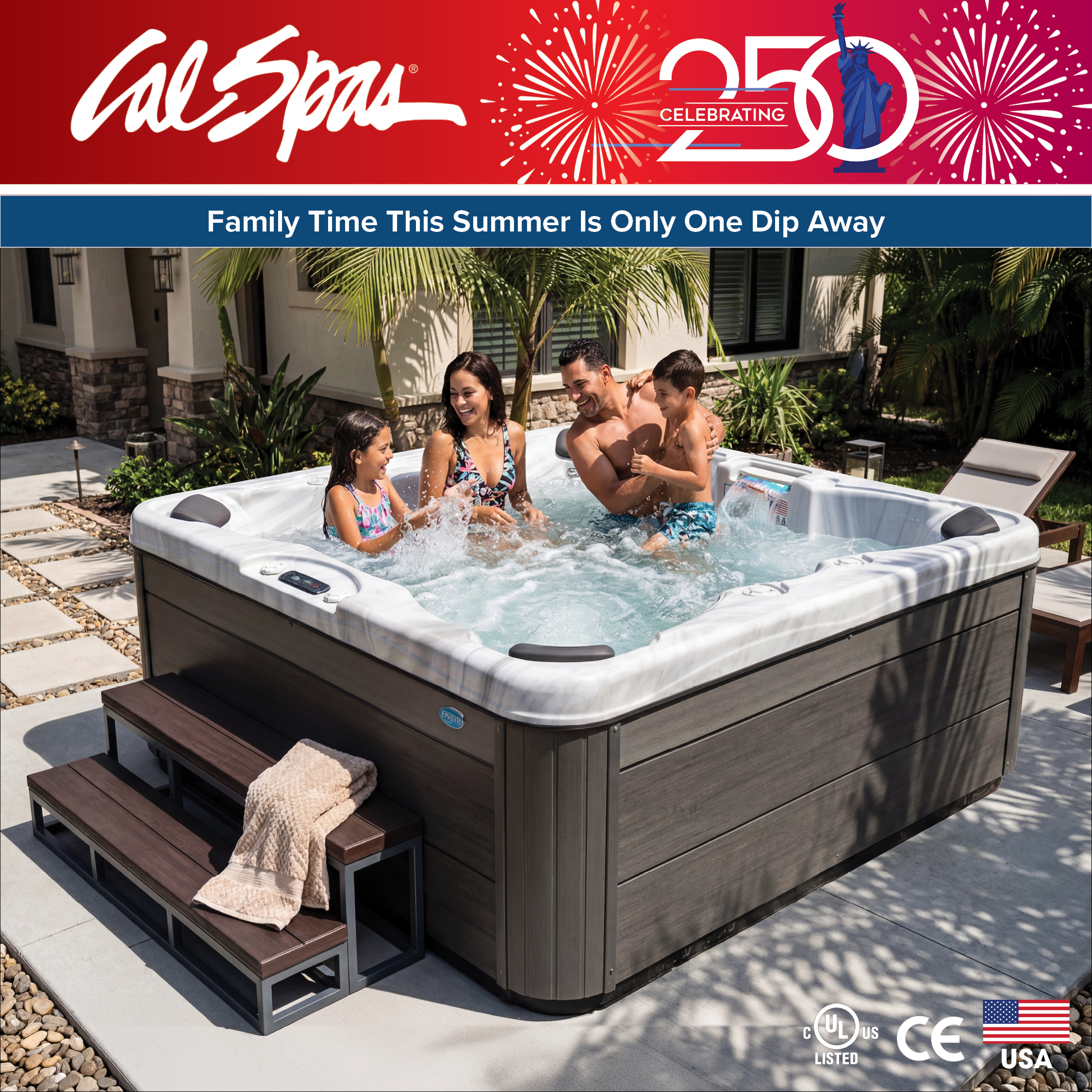 Calspas hot tub being used in a family setting - Johnston